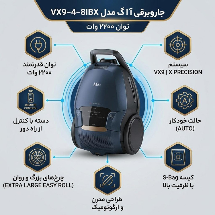 جاروبرقی 2200 وات آ ا گ مدل VX9-4-8IBX
