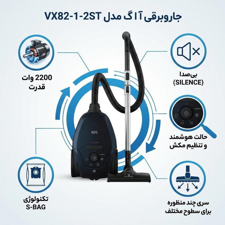 جاروبرقی 2200 وات آ ا گ مدل VX82-1-2ST